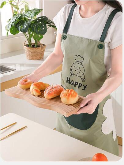 防水防油烹饪围裙，带口袋，用于清洁厨房围裙，男女皆宜，绿色围裙适合厨师、园丁和面包师在家烧烤烘焙洗碗、厨房、浴室