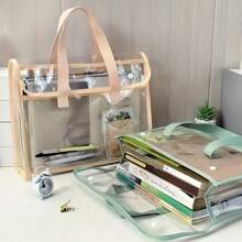 1pc Large Capacity Portable Transparent Waterproof Handheld File Folder With Built-In Organizer Expandable File Storage Pouch, PVC Self-Adhesive Document Bag For Office Supplies, Student Files, Suitable For Wedding, Anniversary, Graduation - Surface, Self-Sealed Closure, Back To School,School Supplies