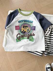 Young Boy Letter Graphic Contrast Raglan Sleeve Tee - White - View 6