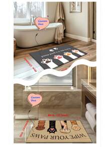 1pc Soft, Lightweight Crystal Fleece Customized/Personalized Welcome Doormat With Cute Paw Prints Design
