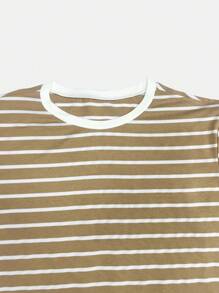 K&K FASHION Basic Striped T-Shirt Blouse - Camel - Ver 4