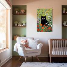 Cat Bathroom Wall Art Decor, Funny Abstract Cartoon Canvas Print, Vintage Famous Artists Style Painting Wooden Inner Frame, No Outer Frame - 5 - View 2