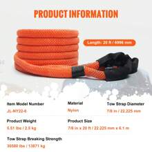 7/8" X 30', 7/8" X 20',1" X 20',1" X 30' Kinetic Energy Recovery Tow Rope 30580 Lbs Or 38000 Lbs, Heavy Duty Off-Road Tow Rope With 2 Soft Shackles (41750 Lbs) Extra Heavy Duty 30% Elastic Energy Tow Rope For Jeeps Trucks ATV Tractors - 7/8" X 20', 30580 Lbs - View 7