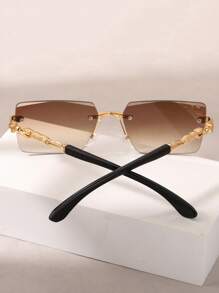 Augonstern 1pc Leopard Print Frameless Decorative Legs Fashion Glasses, Fashionable Small Frame Glasses For Beach Vacation