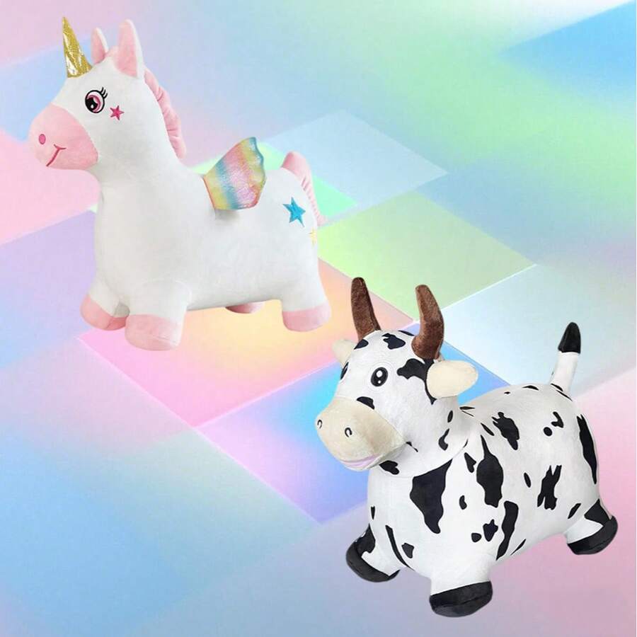 弹跳牛跳马玩具，适合幼儿或儿童的充气弹跳动物跳跃器，可骑乘的跳跃农场玩具，适合男孩或女孩的生日礼物