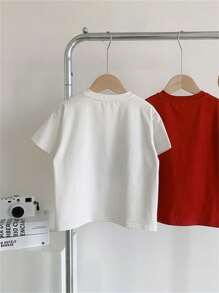 年轻男孩字母印花短袖 T 恤简约时尚日常休闲 - 白色 - 查看 6