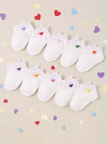 10 Pairs Of Comfort Baby (Toddler) White Socks With Jacquard Love Patterns, Cute For Girls.Baby Socks, Newborn Socks ,Toddler Socks ,Infant Socks.Fashionable Boat Socks Suitable For Baby Boys And Girls.