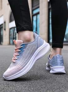 Women's Purple Knitted Mesh Tennis Shoes Thick-Soled Casual Sneakers For Everyday Wear, Fitness, Exercise, Running