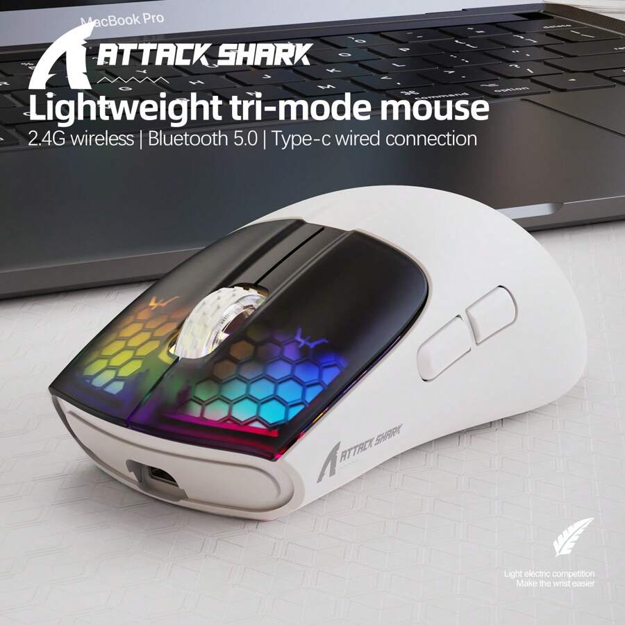 ATTACK SHARK X5 Wireless Gaming Mouse With 3 Mode PAW3212 Optical Sensor,Rechargeable Battery RGB Mice For PC Tablet Desktop - Multicolor - View 1