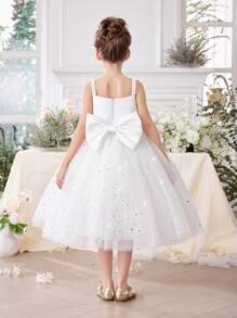 Vestido de fiesta de princesa de tul sin mangas con brillo y moño para niñas pequeñas, apropiado para cumpleaños, fiestas, bodas, actuaciones escolares y celebraciones festivas