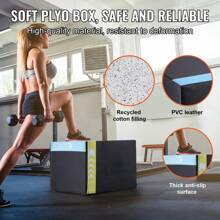 3 In 1 Plyometric Jump Box 12 To 30 Inch Cotton&Wooden Plyo Box Platform & Jumping Agility Box Anti-Slip Fitness Exercise Step Up Box For Home Gym Training Conditioning Strength Training Black - 16/14/12 Inch Cotton - View 4