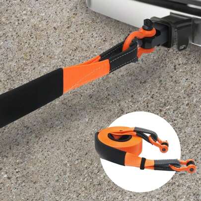Recovery Towing Strap 4"X30ft, 3"X30ft, 3"X8, 3"X20ft, 2"X20ft, 17000lbs-46500lbs Breaking Strength, Triple Reinforced Ring Strap, Tree Saver, Off-Road Towing And Recovery, Extreme Weather Tolerance, Protective Cover And Storage Bag + 3/4" D-Ring Shackle