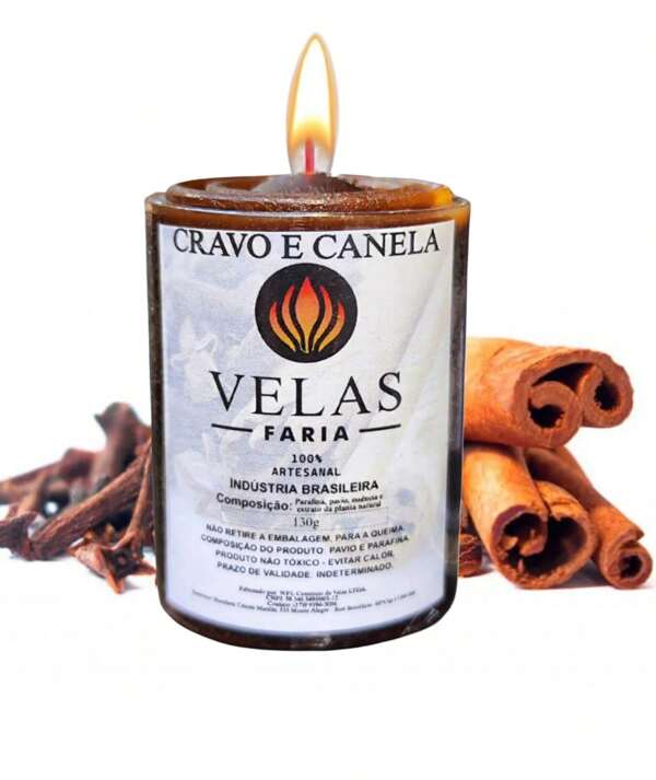 Vela Cravo e Canela Vela Aromática 100% Parafina Pura 113g - 1 Peça