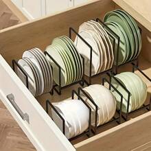 8pcs Sleek Black Metal Dish Rack Set - Space-Saving Tiered Shelf Organizer For Kitchen, No-Drill Overhead Mounting, Versatile Plate & Utensil Holder With Pull-Out Design, Ideal For Home Use, Kitchen Organizers And Storage, Utility Racks