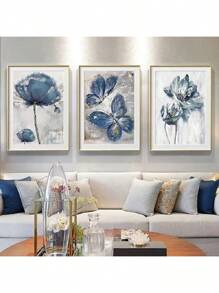 3入組蝴蝶油畫打印在帆布上的藝術家居裝飾牆畫藝術海報 - 彩色 - 查看 8