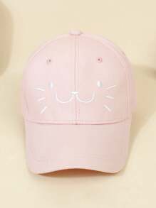1 件装儿童可爱猫咪刺绣太阳帽，百搭户外休闲防晒棒球帽，适合女孩