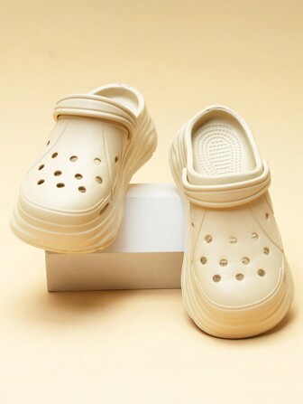 女士 EVA 厚拖鞋，轻便舒适软鞋，纯色家居拖鞋，百搭软底休闲透气凉鞋，平底鞋