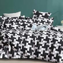 Bộ đồ giường 100% cotton họa tiết caro đen trắng, mùa xuân và mùa thu - Hình vuông đen trắng - Xem 1