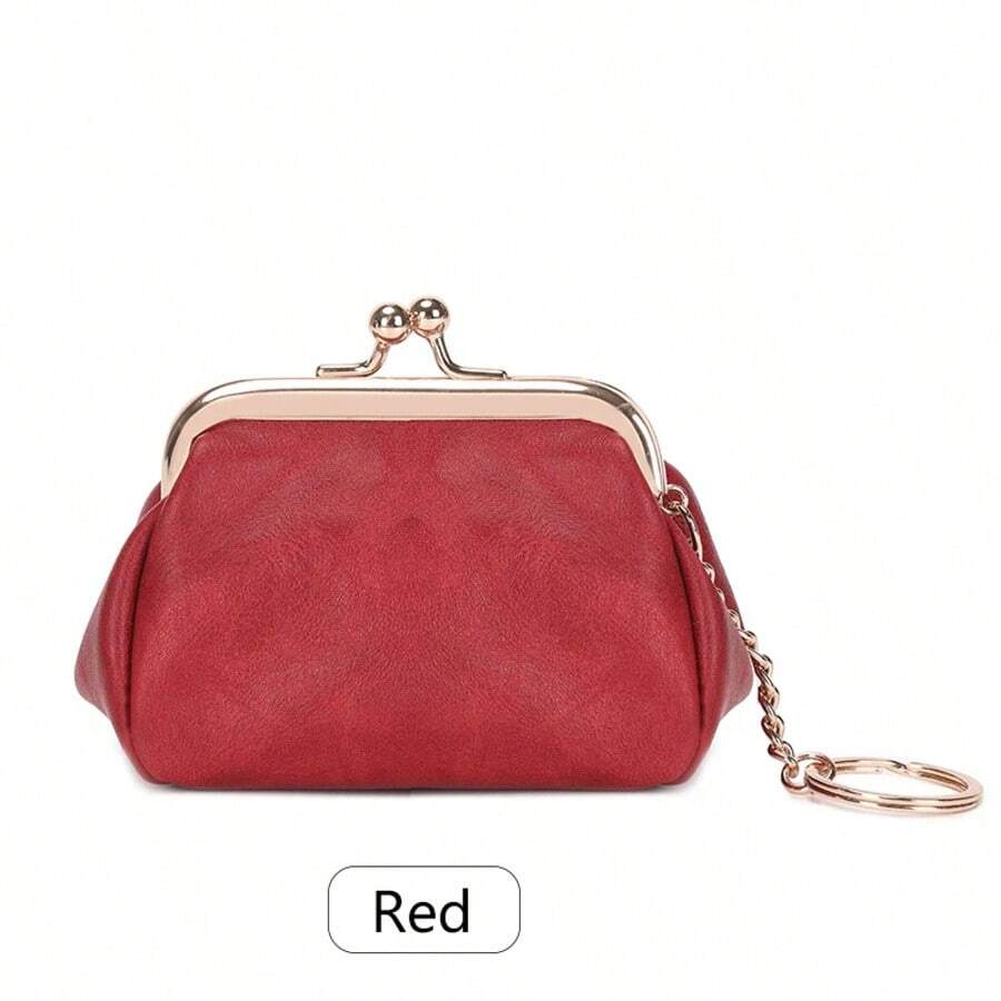 Retro Mini Lock Clip Purse Daily Portable And Cute Handheld Storage Bag For Girls Solid Color Simple Key Bag For Women Money Wallet Mini Wallet Purse Wallet Coin Wallet - Red - View 1