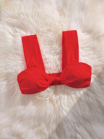 PEPPERMOLLY 全新柔软纯色宽肩带优雅派对比基尼上衣，夏季海滩时尚女士比基尼，红色泳装单独