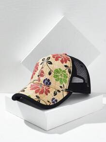 1 件花卉印花透气网眼卡车司机帽，夏季草帽檐棒球帽 - 彩色 - 查看 12