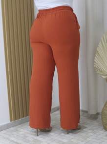 Duna Women's Plus Size Wide Leg Pants With Pocket - Ngói - Xem 4