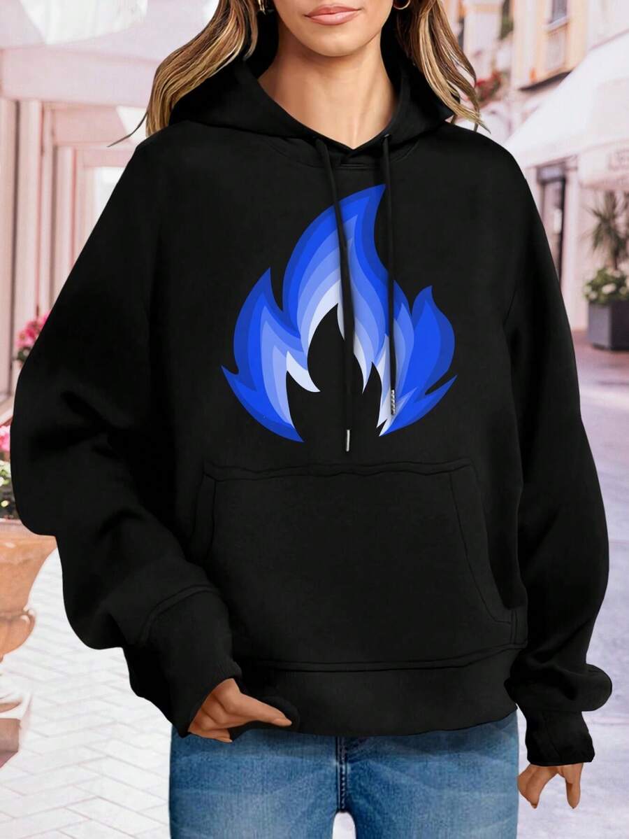 Blue Flame Big Size Women Hoodie Hoodies For Ladies Blue Fire Flame Designs