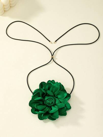 1 قطعة قلادة طويلة مصنوعة من قماش الزهور، قابلة للتعديل للنساء في الربيع والصيف، بتصميم عصري بسيط، مناسبة للارتداء اليومي وحفلات المناسبات