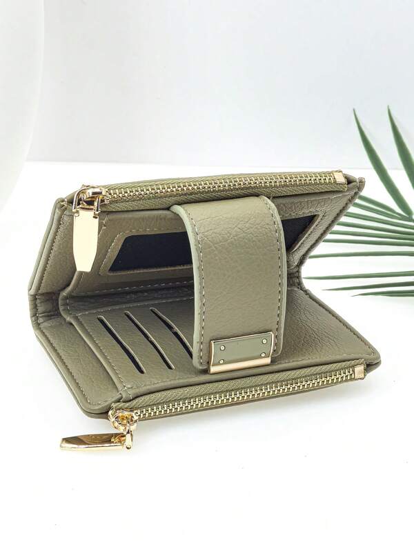 New Women Snap-Buttoned Short Wallet Delicate Soft PU Double Layer Zipper Coin Purse Card Slots Minimalist And Fashionable Lightweight Wallet Purse Wallet Mini Wallet Small Wallet