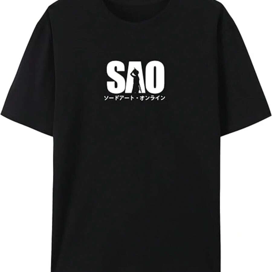 SAO Cotton Short Sleeve T-Shirt,Sword Anime Art Online Cotton Tshirt - Black - View 1