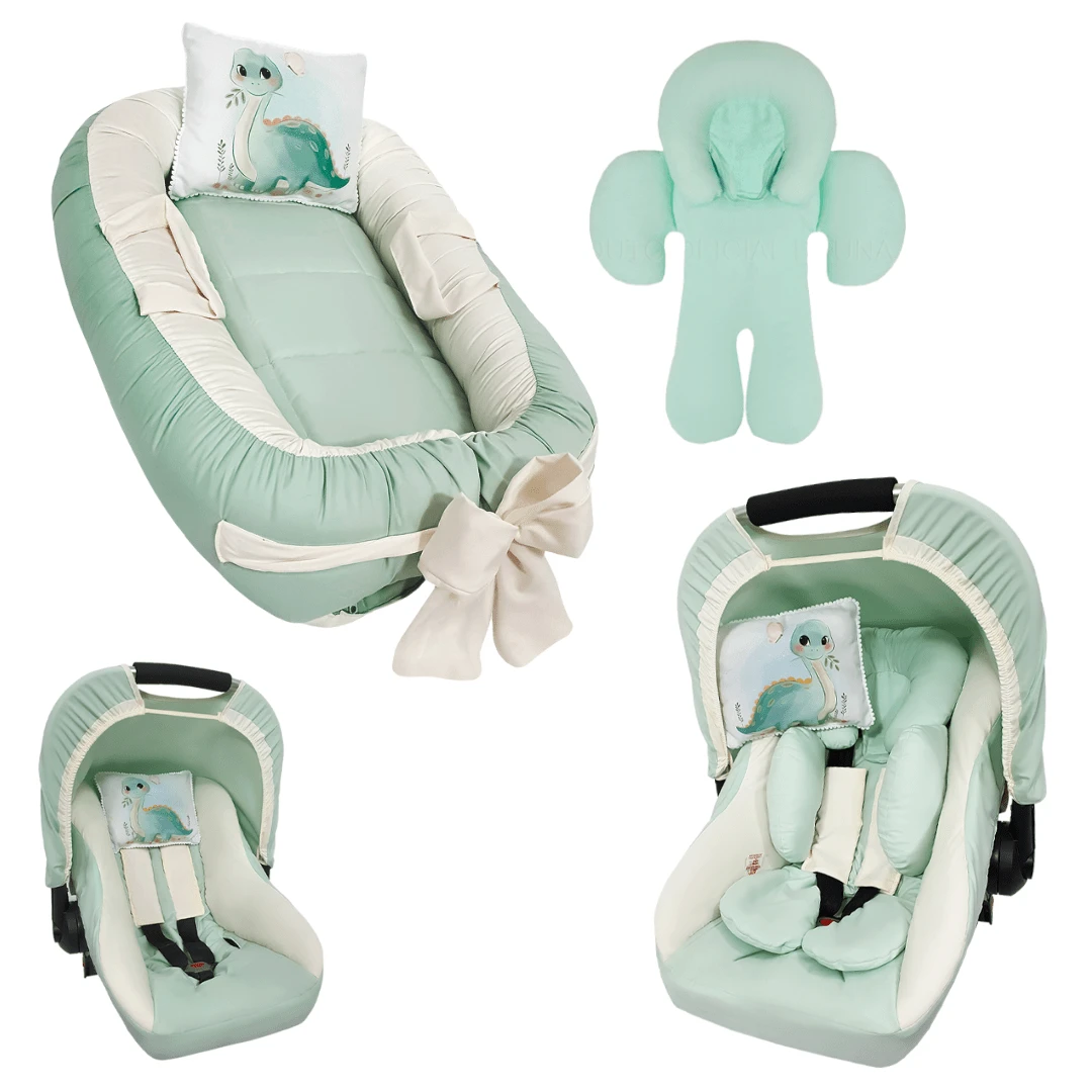7-Piece Kit – Nest Reducer, Pillow, Baby Comfort Cover, Hood, Belt Protectors And Support - Mint Green - View 1