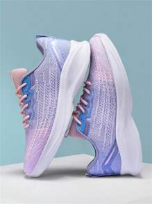 Women's Purple Knitted Mesh Tennis Shoes Thick-Soled Casual Sneakers For Everyday Wear, Fitness, Exercise, Running