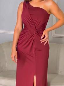 Long Emerald Dress Blue Green Red Marsala Rose Olive + Colors Luxury And Elegance For Bridesmaids Graduates And Guests With One Shoulder With Fluid Cup Fits 36 To 42 - Gỗ đỏ - Xem 4