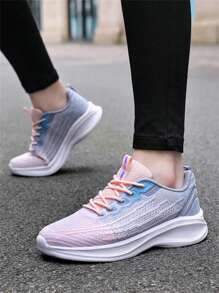 Women's Purple Knitted Mesh Tennis Shoes Thick-Soled Casual Sneakers For Everyday Wear, Fitness, Exercise, Running