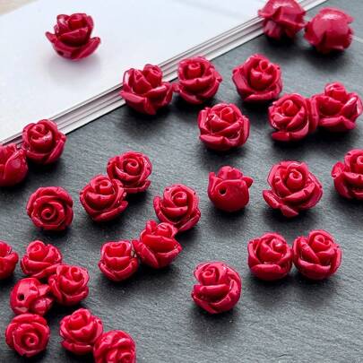 12 peças de contas de concha coloridas, 6-8 mm, formato de flor de rosa para fazer joias, pulseira faça você mesmo, colar, acessórios para brincos