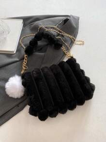 时尚法式别致小手提包，新款毛绒单肩包，高端时尚斜挎包 - 黑色 - 查看 6