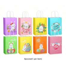 8pcs/Set Easter Bunny Easter Egg Party Paper Handheld Packaging Bag Candy Bag Gift Bag