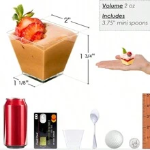 10/25/50//100/200Pcs,2oz/60ML Mini Plastic Dessert Cups With Spoons Small Square Glitter Clear Banana Pudding Cups Serving Tasting Bowls For Appetizer Birthday Wedding Party Gold And Transparent - Transparent - View 2