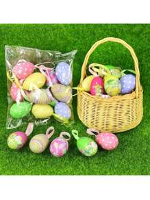 3pcs/Set Colorful Easter Egg Decorative Pendant, Foam Rabbit Painted Easter Eggs Party Home Decor