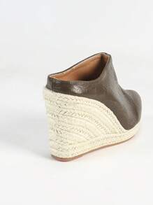 女士厚底坡跟鞋，时尚舒适高跟厚底度假风格编织绳底 - 棕色 - 查看 7