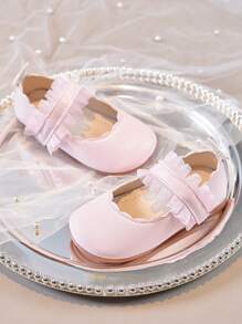 1 双女童春秋平底软底系带皮革校鞋，适合 1-12 岁女童，四季皆宜 - 粉色 - 查看 3