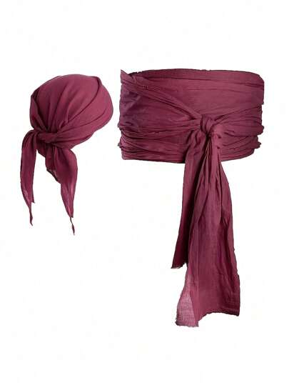 2pcs Set Halloween Pirate Bandana, Hat, Accessories, Pirate Belt, Soft Material Costume, Halloween Costumes For Women, Christmas Decoration