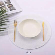 4pcs/6pcs Round Placemats, Handmade Knitted Fabric, Anti-Slip, Heat-Resistant, Polyester & Plastic, Easy Clean, Suitable For Dining Room & Kitchen Table Decor - Round PP Placemat - View 12