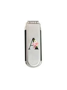 Gương trang điểm và làm tóc gấp gọn 2 trong 1 - Để bàn di động, chữ cái A-Z màu đen và họa tiết hoa, dụng cụ làm đẹp du lịch hiện đại, lược gấp kèm gương trang điểm, tiện lợi mang theo, lược đệm khí đa năng, bàn chải massage da đầu (Không bao gồm các mẫu Q/U/X) - Bạc - Xem 30