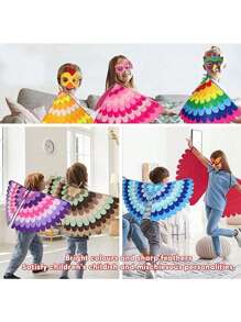 1PC Bird-Wings-Costume For Kids Dress Up, Felt Feathered Festive Attire Set - Felt Non-Woven Fabric Masks And Wing Sets For Hummingbirds, Phoenixes, Hawks, Green Parrots, Costume Hallowen Party, Bird-Costume-Peacock-Wings For Kids With Bird, Gift For Girl Boys, Interactive Game, Party Game, Holiday Accessory