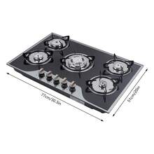 kangten Built In 5 Burner Cooktop Surface Gas Stove Burner Built In Tempered Glass Black - Black and Silver - View 5