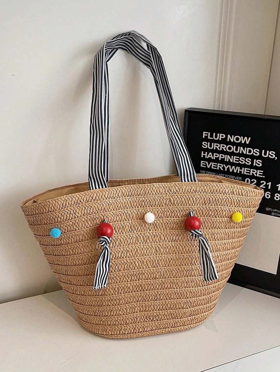 Women's Straw Woven Tote Bag, Shoulder Bag, Beach Bag, Spring