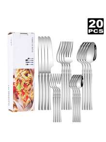 20/30 Pcs Set Stainless Steel Flatware Set, Slender Waist Design Knife Fork Spoon Dessert Spoon, Gift Box Packaging, Suitable For Home Kitchen, Hotel, Wedding And Holiday Gifts,School Supplies - Silver - View 7