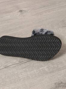 女士毛绒拖鞋，时尚百搭优质软底毛绒带拖鞋，适合室内外穿着，春秋季 - 灰色 - 查看 4