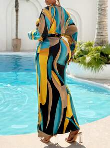 BIUBIU Vestido de manga de murciélago plisado con cintura de unicolor para mujer de talla grande, ropa para exteriores con estampado geométrico